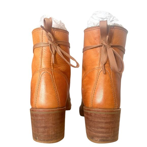 Frye Vintage Sabrina Sunrise Orange Leather Lace Up Ankle Boot Size 9 - Picture 6 of 14